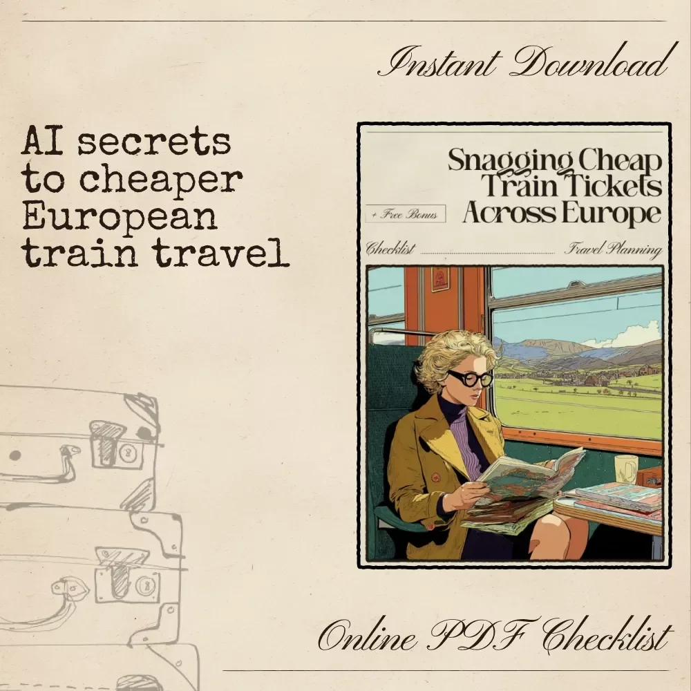 Snagging Cheap Train Tickets Across Europe | Digital Travel Checklist | Smart Planner Using AI for Finding Cheap Train Travel in Europe | Printable PDF for Budget Travelers