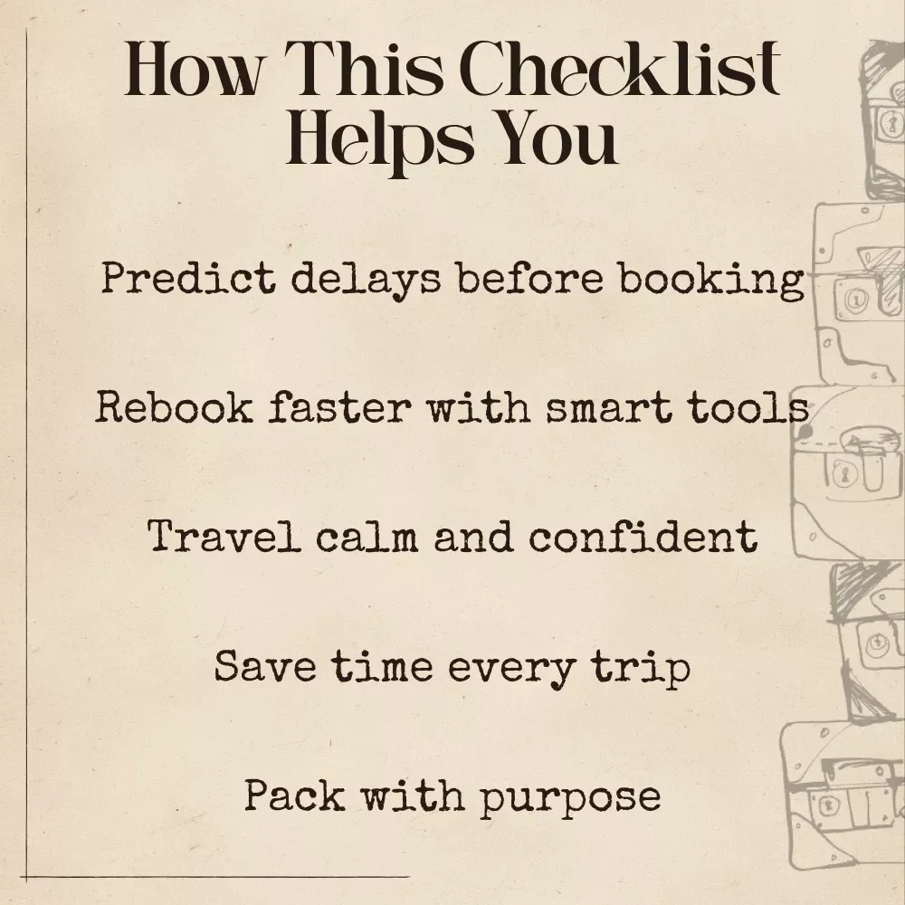 Your Checklist to Outsmart Delays and Cancellations | AI to Avoid Flight Delays and Cancellations | Smart Travel Guide for Frequent Flyers, Digital Download, Printable PDF Travel Companion