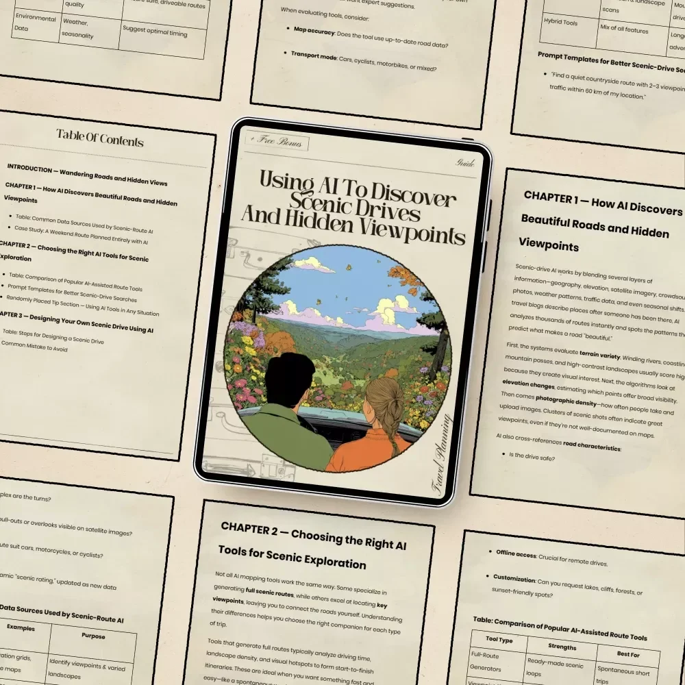 Using AI to Discover Scenic Drives and Hidden Viewpoints | Digital Travel Planning Guide | ai that finds scenic drives and viewpoints for Peaceful, Inspiring Road Trips