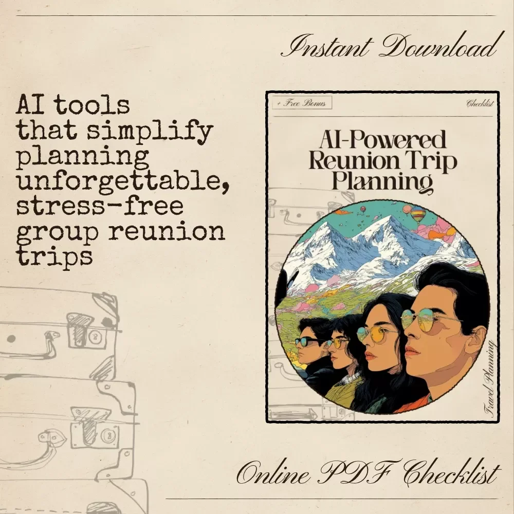 AI-Powered Reunion Trip Planning Checklist | Digital Download for Organizing Friend Getaways | Use ai to plan a reunion trip with friends Easily