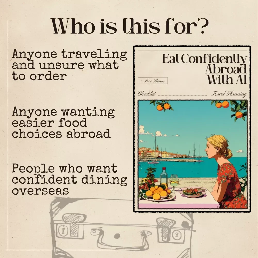 Eat Confidently Abroad with AI | Digital Travel Menu Guide, Translation Checklist, Foreign Menu Decoder for Travelers