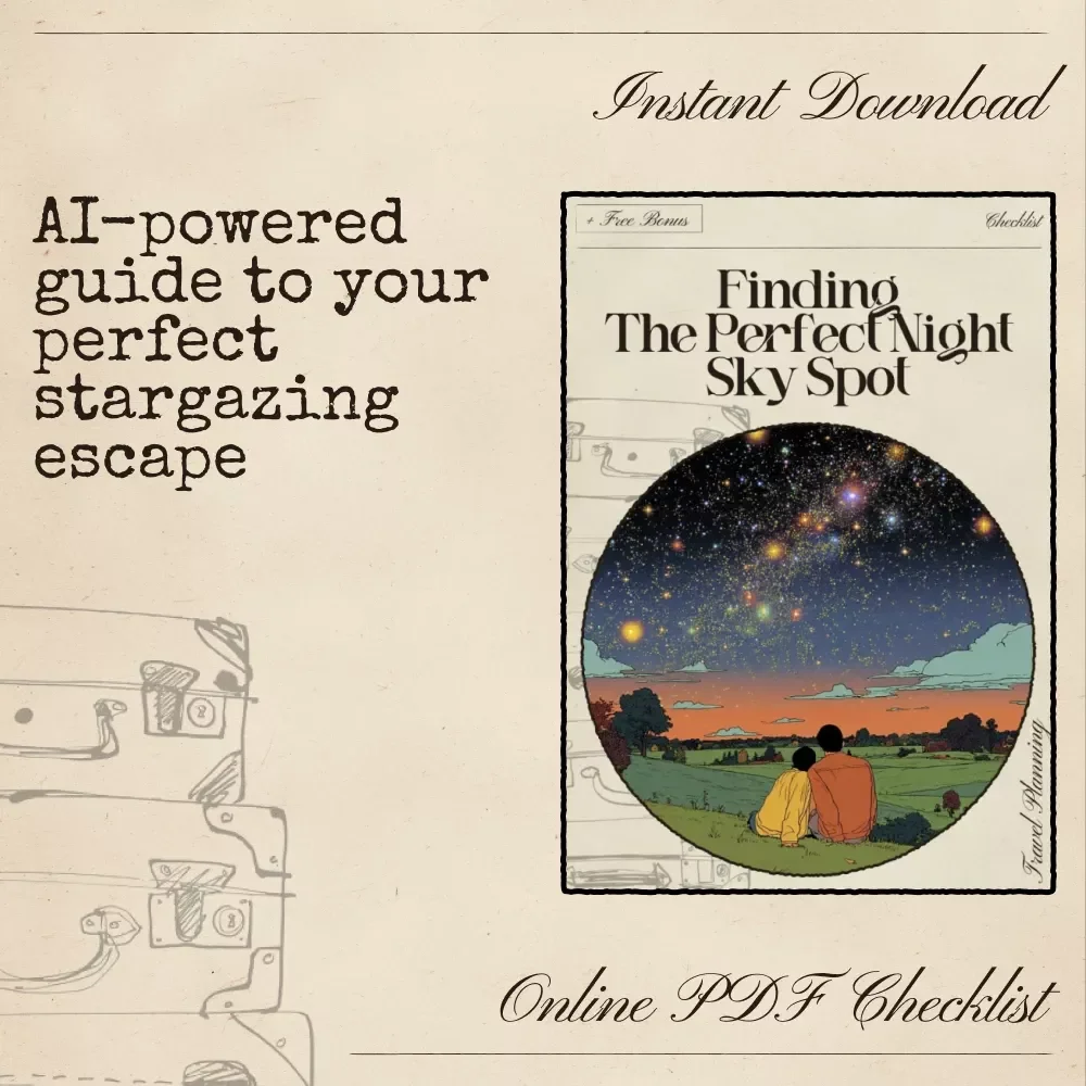 Finding the Perfect Night Sky Spot | Digital Stargazing Checklist | Smart Travel Planner Using AI That Finds Destinations for Stargazing | Printable Astronomy Adventure Guide
