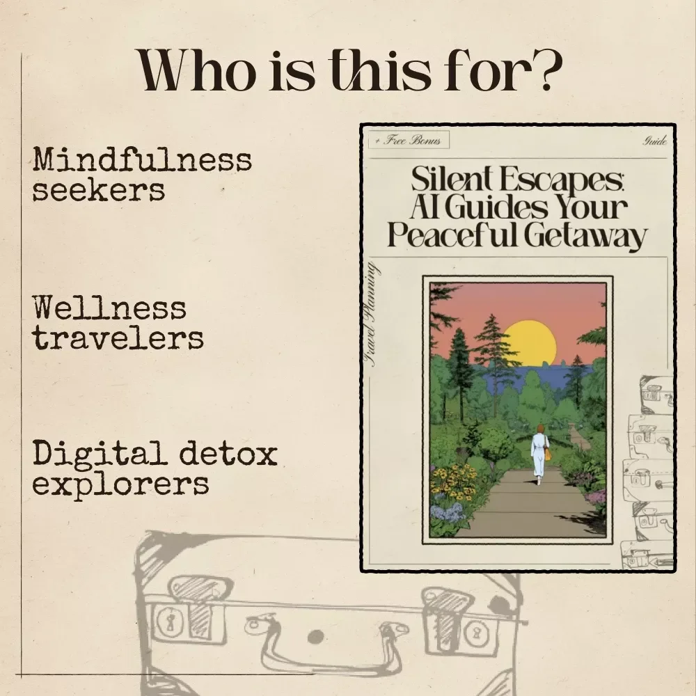 Silent Escapes: AI Guides Your Peaceful Getaway – Digital Travel Guide | Smart Planner for Mindful Retreats | Instant Download for Calm Seekers | ai to find silent retreats