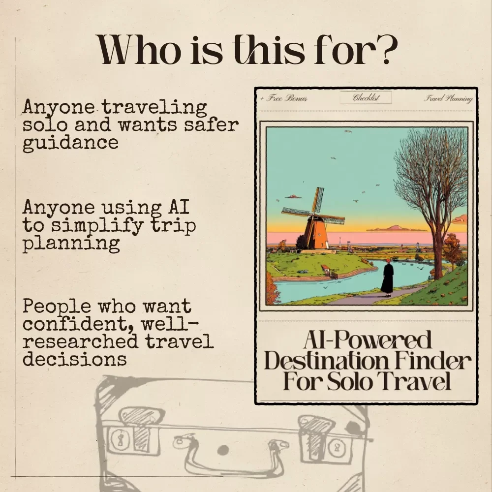 AI-Powered Destination Finder for Solo Travel | Checklist & Safety Guide | AI to Find Safe Destinations for Solo Travelers | Digital Download
