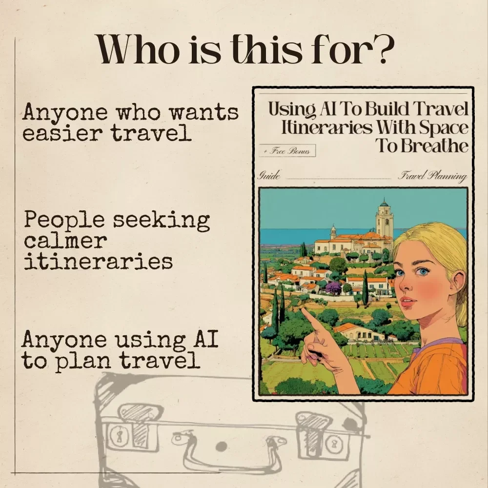 Using AI to Build Travel Itineraries with Space to Breathe – Digital Travel Planning Guide, AI Travel Itinerary eBook, Relaxed Travel Checklist for Stress-Free Adventures