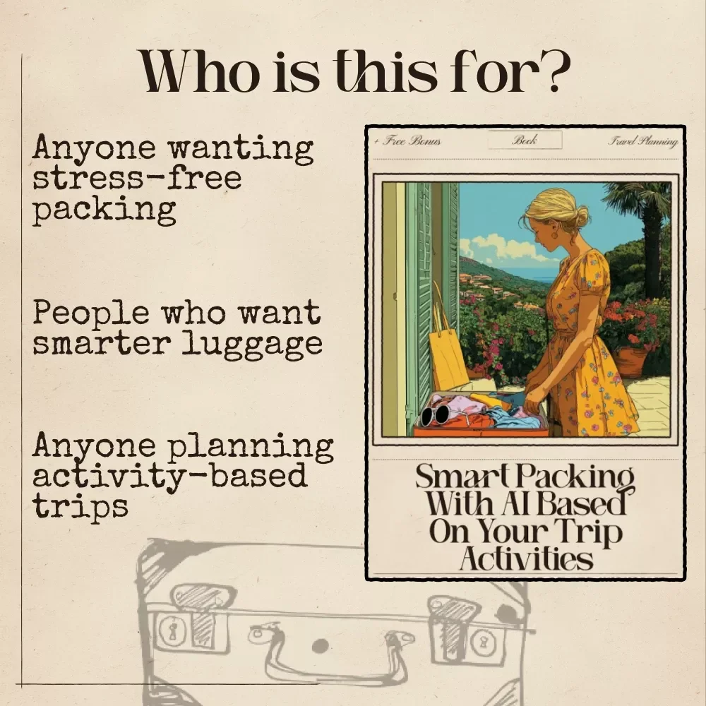 Smart Packing With AI Based on Your Trip Activities | Ultimate Travel eBook for Stress-Free Suitcase Planning | ai for packing list based on trip activities Guide