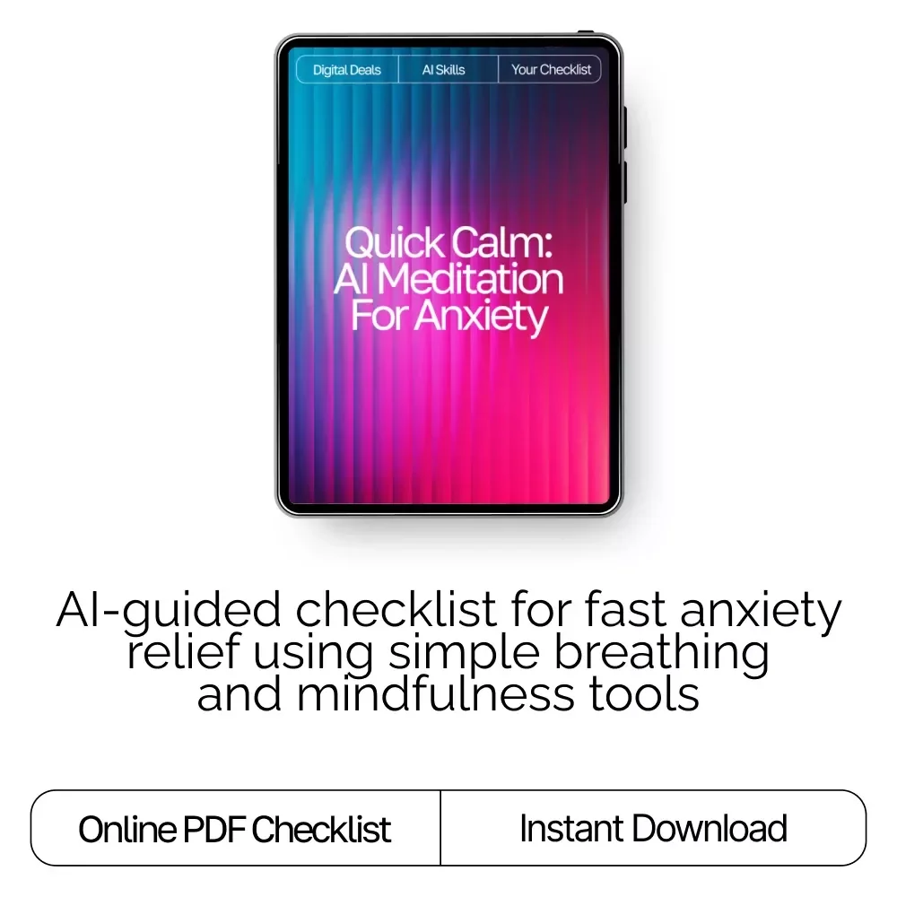 Quick Calm: AI Meditation for Anxiety Checklist | Digital Download for Stress Relief | ai quick meditation for anxiety Guide