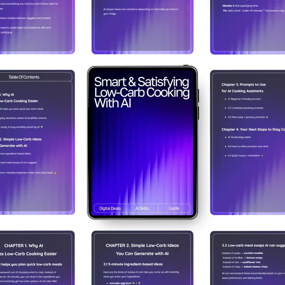 Smart & Satisfying Low-Carb Cooking with AI – Easy Low-Carb Recipe Ideas with AI | Digital Guide for Quick, Healthy Meal Inspiration