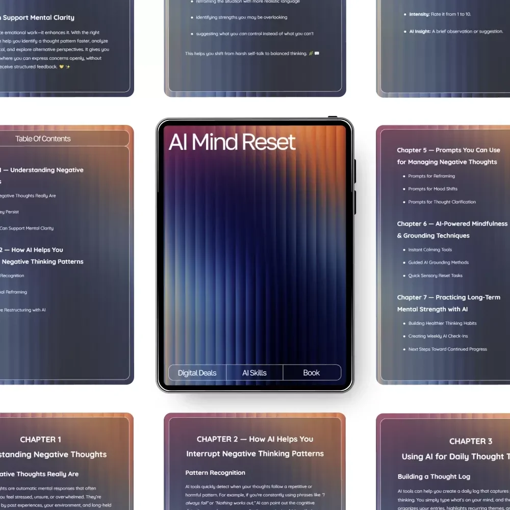 AI Mind Reset | Digital eBook for Calm Thinking, ways to manage negative thoughts with ai, Cognitive Support Guide for Mental Clarity and Focus