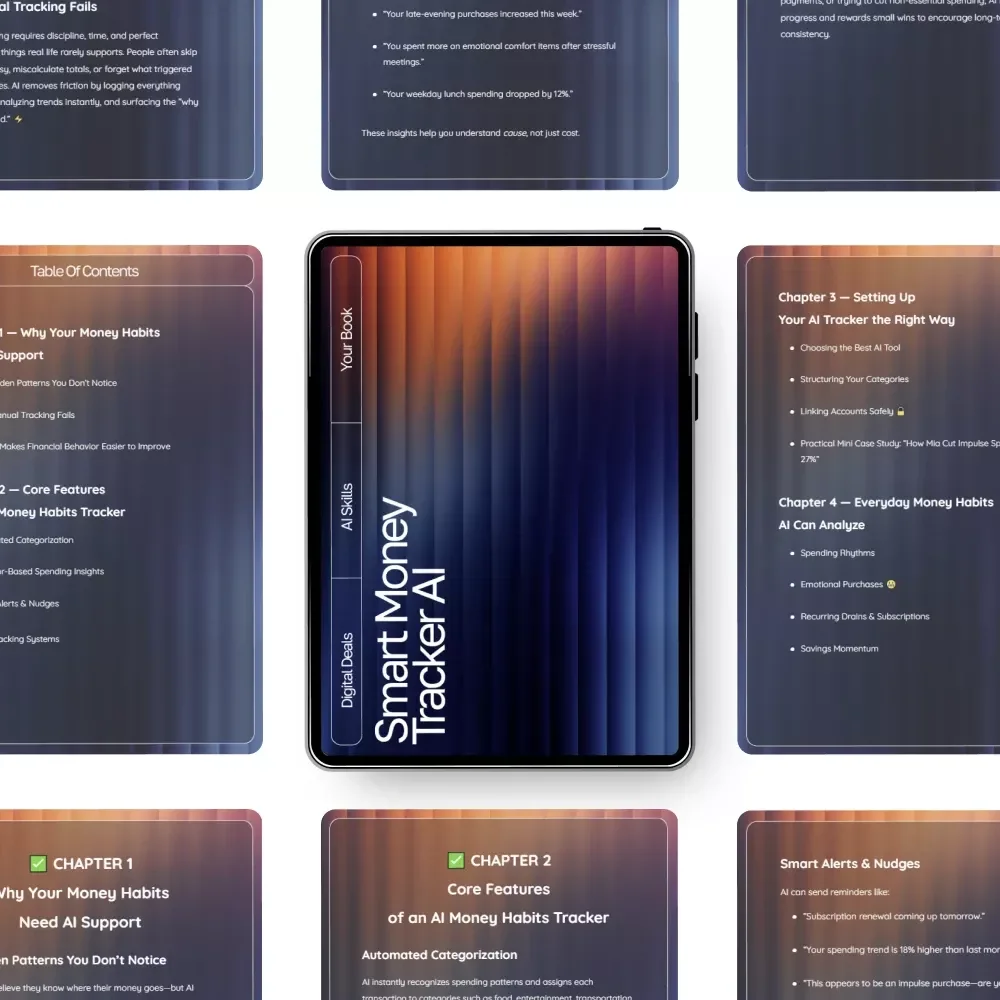 Smart Money Tracker AI | Digital eBook on Budgeting, Saving, and Financial Awareness | Learn How to Use an AI Tracker for Money Habits and Build Smarter Spending Routines