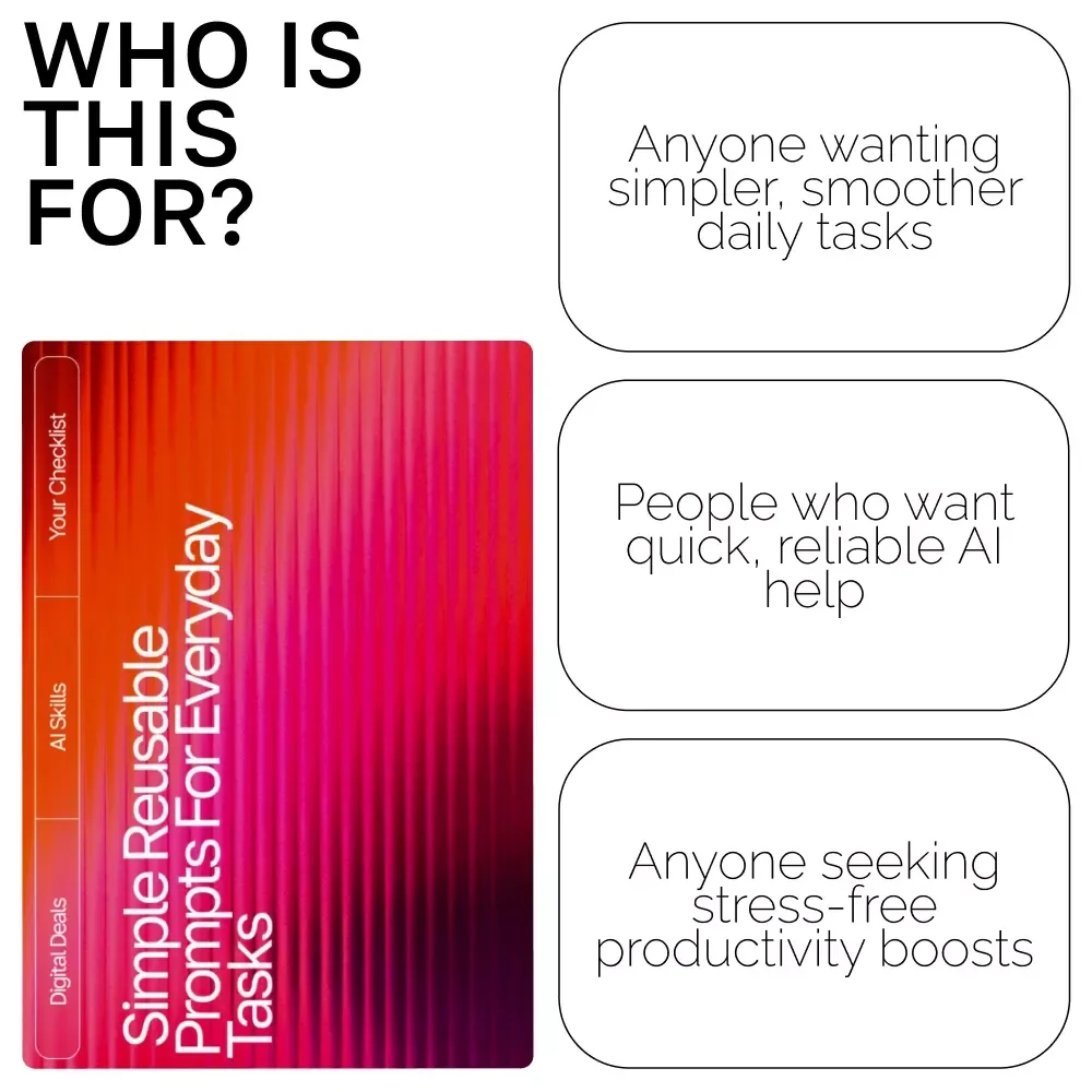 Simple Reusable AI Prompts for Everyday Tasks | Productivity Checklist | Simple Reusable Prompts for Common Tasks | Digital Download