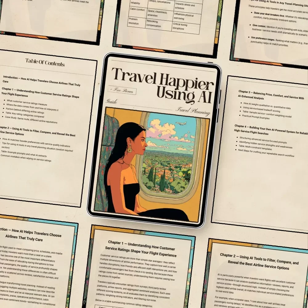 Travel Happier Using AI — Ultimate Digital Guide for Smarter Flight Choices | AI to Find Flights with Best Customer Service Ratings | Airline Comparison & Travel Optimization Toolkit