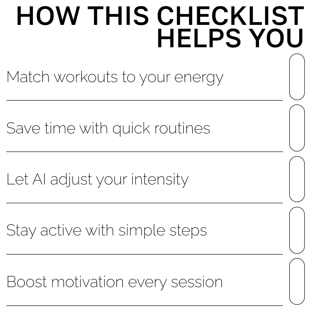 Quick & Clever AI Workout Checklist | Digital Download for Fast Fitness Routines with AI Suggestions for Quick Workouts