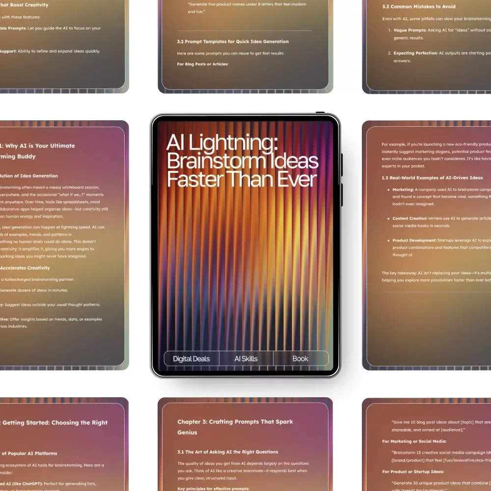 AI Lightning: Brainstorm Ideas Faster Than Ever | Creative Digital eBook | How to Use AI to Brainstorm Ideas Fast | Productivity & Innovation Guide