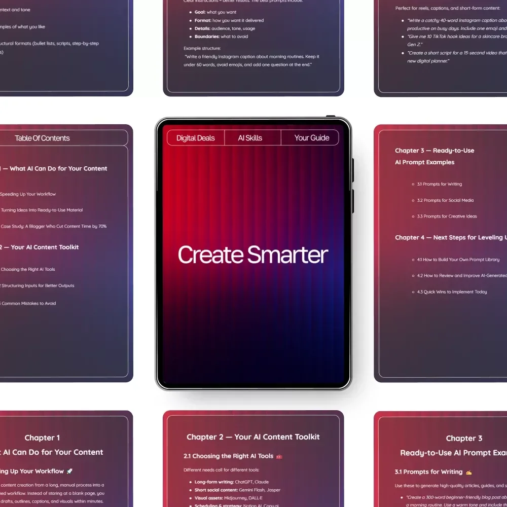 Create Smarter — AI Content Creation Guide | How to Use AI for Content Creation | Digital Download for Bloggers, Creators & Small Businesses