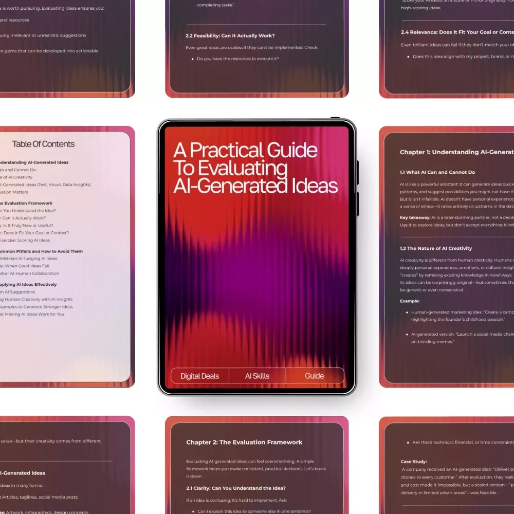 A Practical Guide to Evaluating AI-Generated Ideas | Digital Download for Understanding How to Evaluate AI-Generated Ideas Effectively