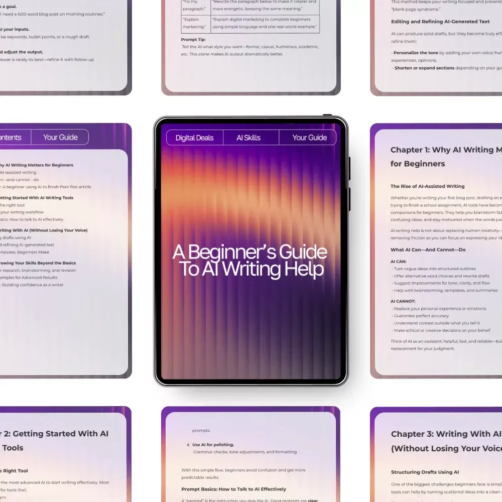 A Beginner’s Guide to AI Writing Help | Digital Download for Learning AI Writing Help for Beginners