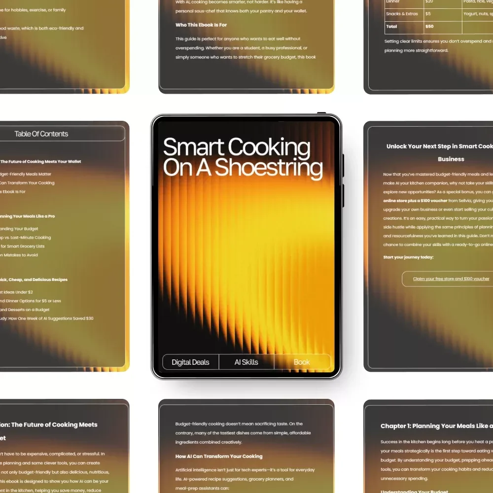 Smart Cooking on a Shoestring | Budget-Friendly Meal Planning eBook with ai suggestions for budget-friendly recipes | Digital Download Kitchen Guide
