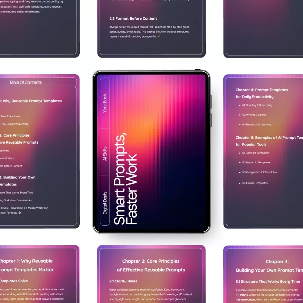 Smart Prompts, Faster Work – Productivity eBook for Creators, Entrepreneurs & Professionals | Reusable Prompt Templates for Productivity | Digital Guide for AI Workflows