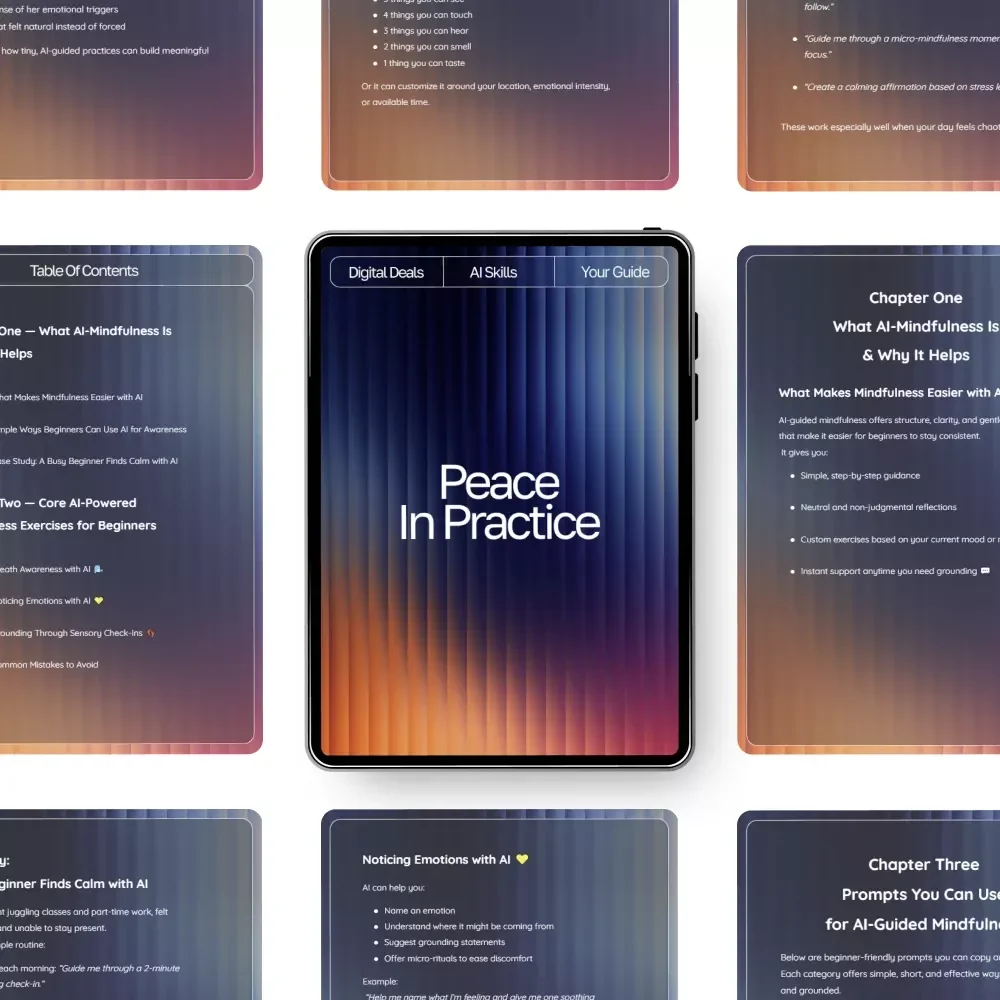 Peace in Practice | Digital Mindfulness Guide for Calm Living, ai mindfulness exercises for beginners, Printable Step-by-Step Workbook for Awareness and Focus