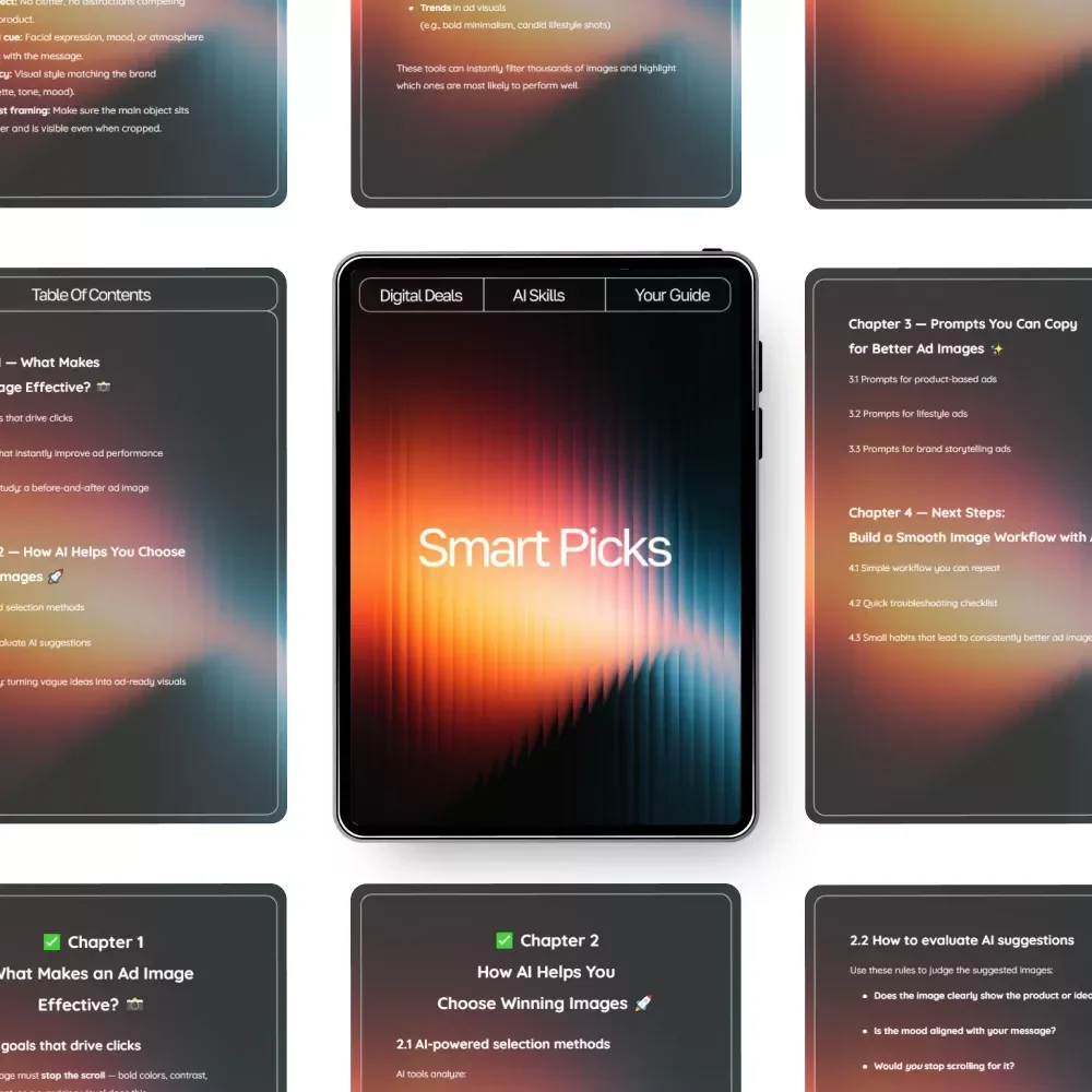Smart Picks — Guide for ai help for picking images for ads | AI Ad Image Selection Guide | Digital Download for Marketers & Creators
