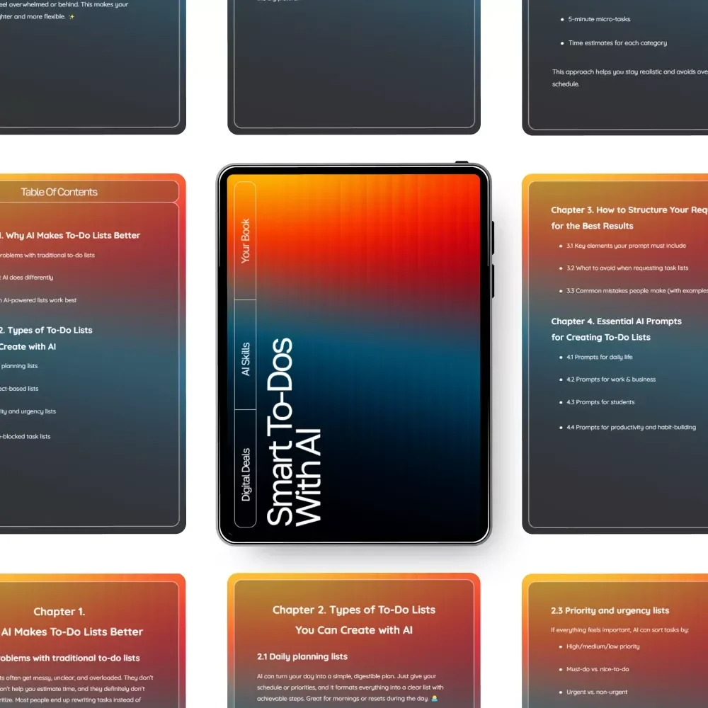 Smart To-Dos with AI – Ebook for Productivity, Digital Guide for how to use ai to create to-do lists, AI Task Planning Checklist, Instant Download