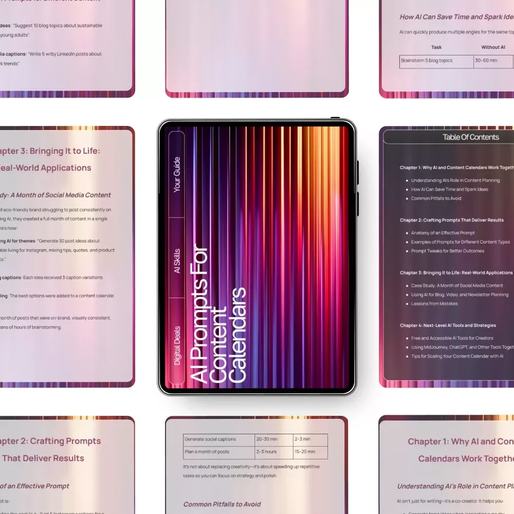 AI Prompts for Content Calendars | Digital Download eBook, Social Media Content Planner Prompts, AI Marketing Guide for Creators & Entrepreneurs
