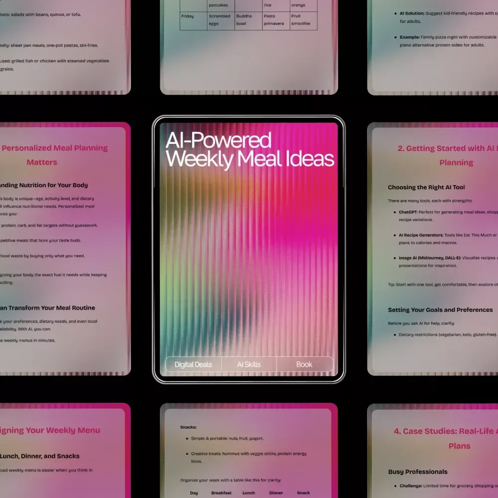 AI-Powered Weekly Meal Ideas | Digital eBook for Creating Smart, Healthy, and Easy AI Personalized Weekly Meal Ideas