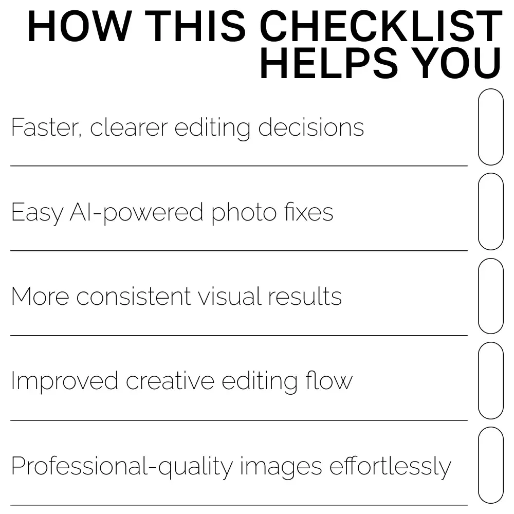 Photo Fixing Pro – Ultimate AI Photo Editing Checklist for Beginners & Creators | Digital Download | ai tools for fixing photo flaws Guide