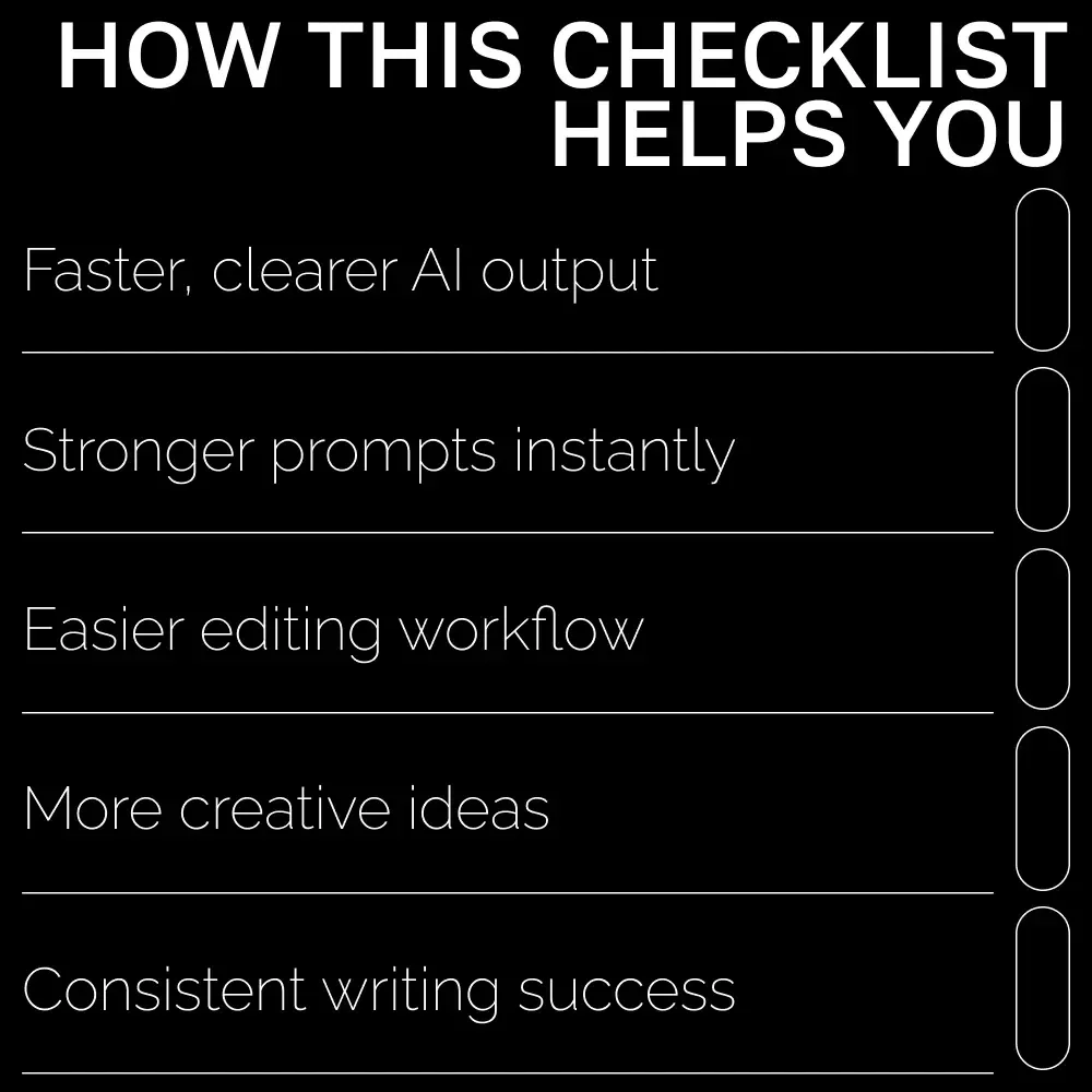 Write Like a Pro Checklist | best prompt formulas for ai writing | Ultimate AI Writing Prompt Guide for eBooks, Copy, Blogs & Creators