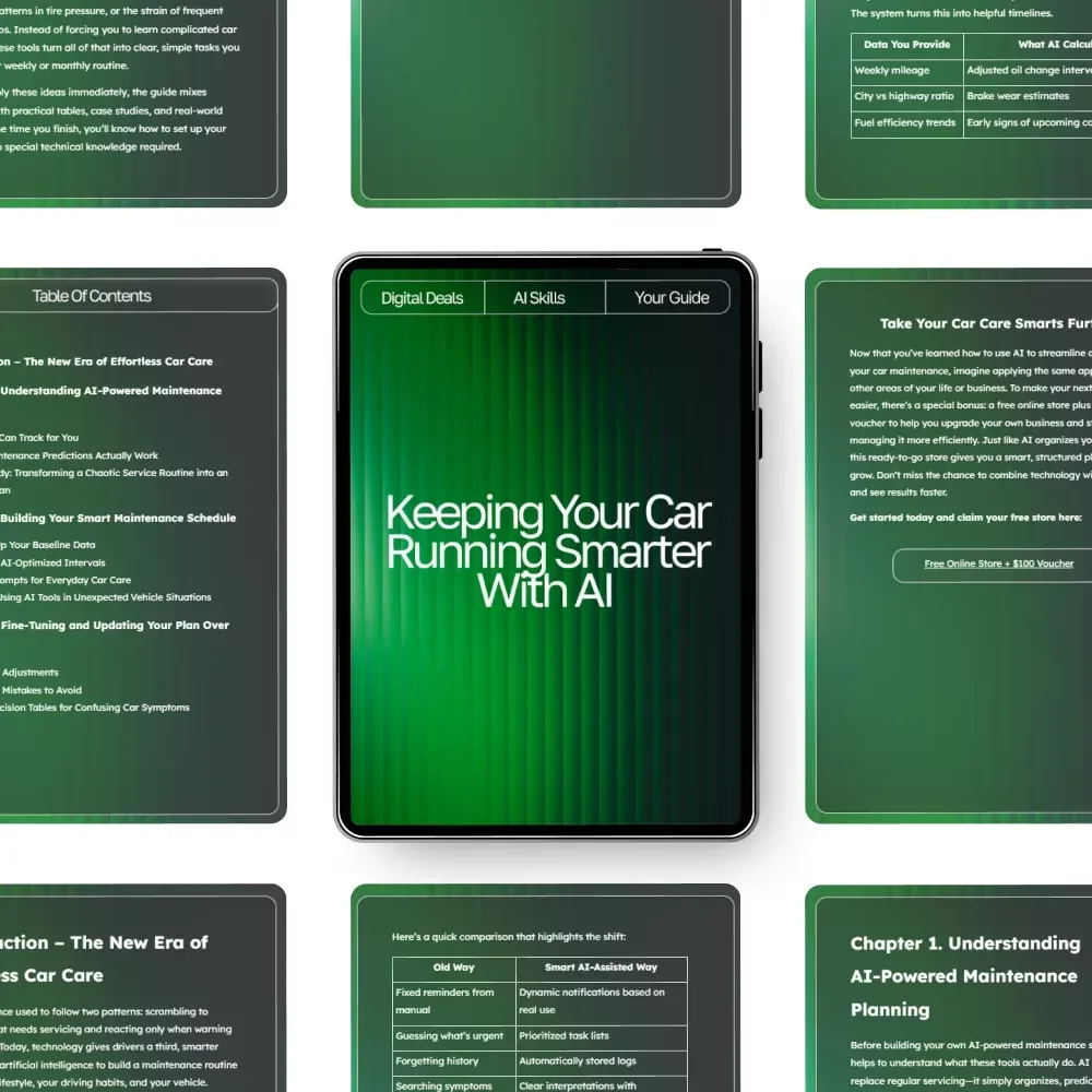 Keeping Your Car Running Smarter with AI – Ultimate Guide for Drivers | Digital Download for how to use ai for car maintenance schedules | Smart Auto Care Planner eBook
