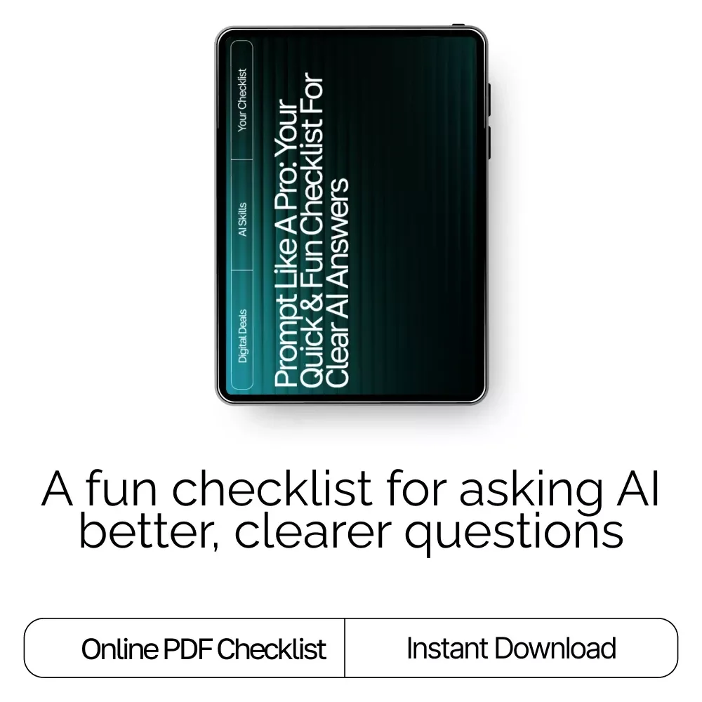 Your Quick & Fun Checklist for Clear AI Answers | Easy Prompt Tips for Clear Answers | Printable & Digital Prompting Guide for Beginners