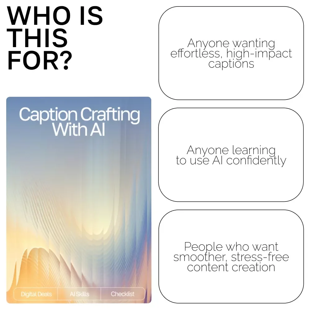 Caption Crafting with AI Checklist | Social Media Caption Writing Guide | how to use ai for social media captions | Digital Download for Creators & Small Businesses