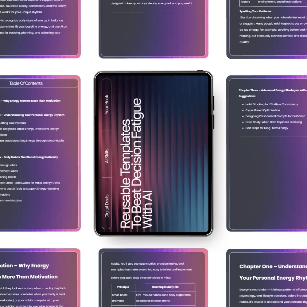 Reusable Templates to Beat Decision Fatigue with AI | Digital eBook | Reusable Prompt Templates for Decision Fatigue | Productivity, Focus & Mental Clarity Guide