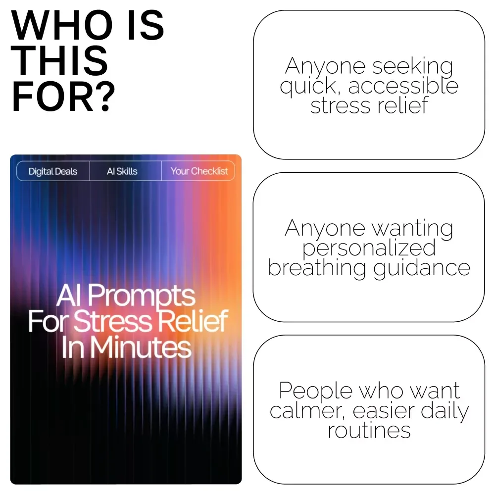 AI Prompts for Stress Relief in Minutes | Digital Guide for Instant Calm, Breathing Exercises, Mindfulness Support, Meditation Routine Builder, Anxiety Relief Toolkit