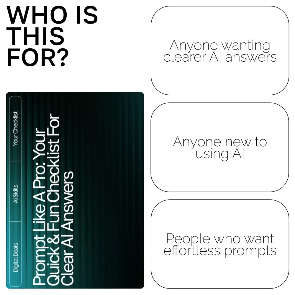 Your Quick & Fun Checklist for Clear AI Answers | Easy Prompt Tips for Clear Answers | Printable & Digital Prompting Guide for Beginners