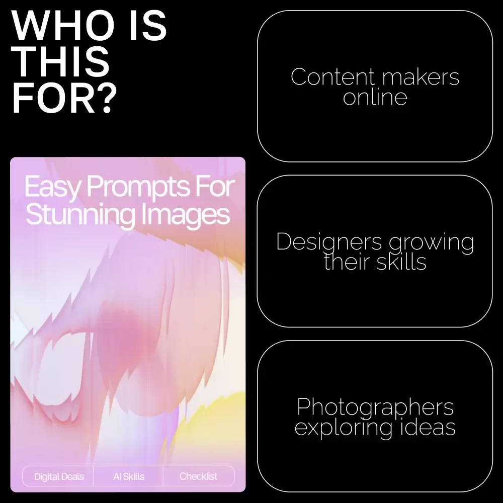 Easy Prompts for Stunning Images | Printable Prompt Checklist for Creators, easy prompts for high-quality images, Digital Guide for AI Art and Photography Inspiration