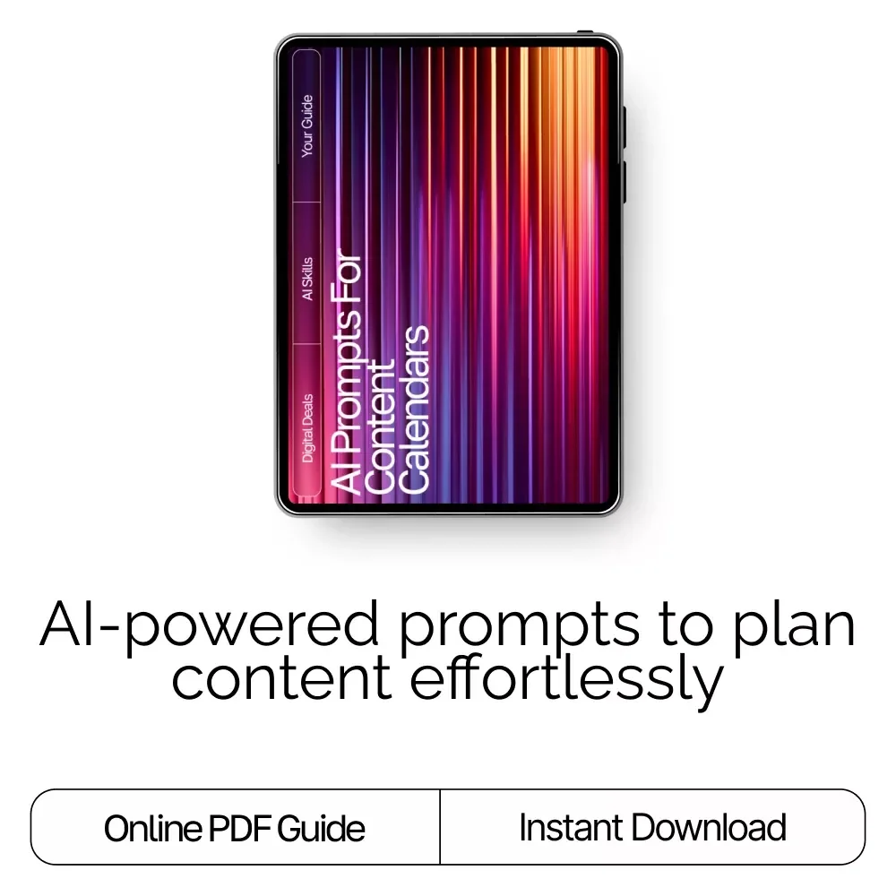 AI Prompts for Content Calendars | Digital Download eBook, Social Media Content Planner Prompts, AI Marketing Guide for Creators & Entrepreneurs