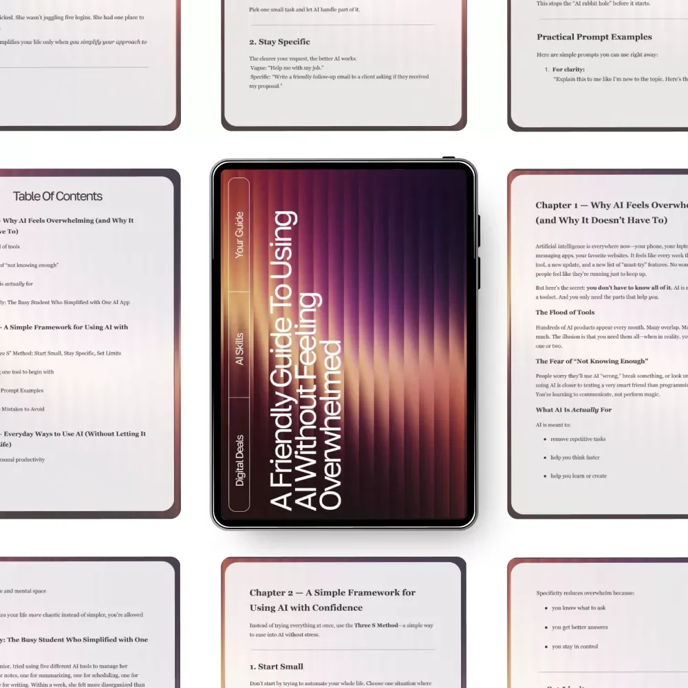 A Friendly Guide to Using AI Without Feeling Overwhelmed | Digital Download for Learning How to Use AI Without Getting Overwhelmed