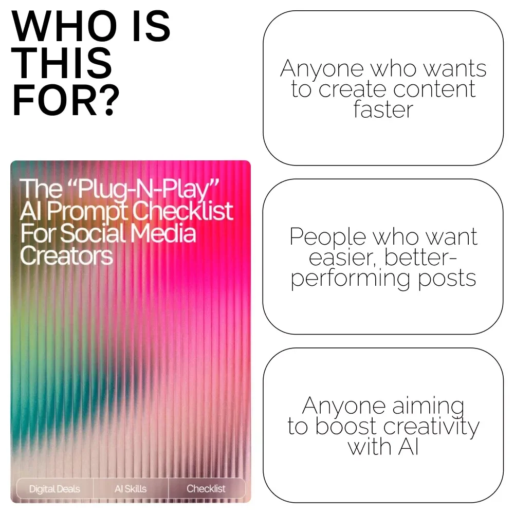 The “Plug-N-Play” AI Prompt Checklist for Social Media Creators – Editable Digital Download for Content Strategy, ai prompts for social media content, Instant Creator Workflow Guide (Etsy-Style)