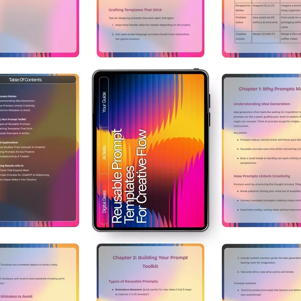 Reusable Prompt Templates for Creative Flow | Guide for Creators, Writers & Entrepreneurs | Digital Download | Reusable Prompt Templates for Idea Generation