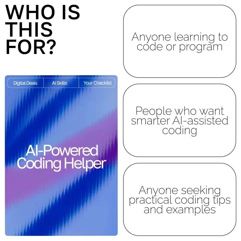 AI-Powered Coding Helper – Step-by-Step Digital Guide, eBook & Checklist for Programmers, Debugging, Python, JavaScript, HTML & CSS