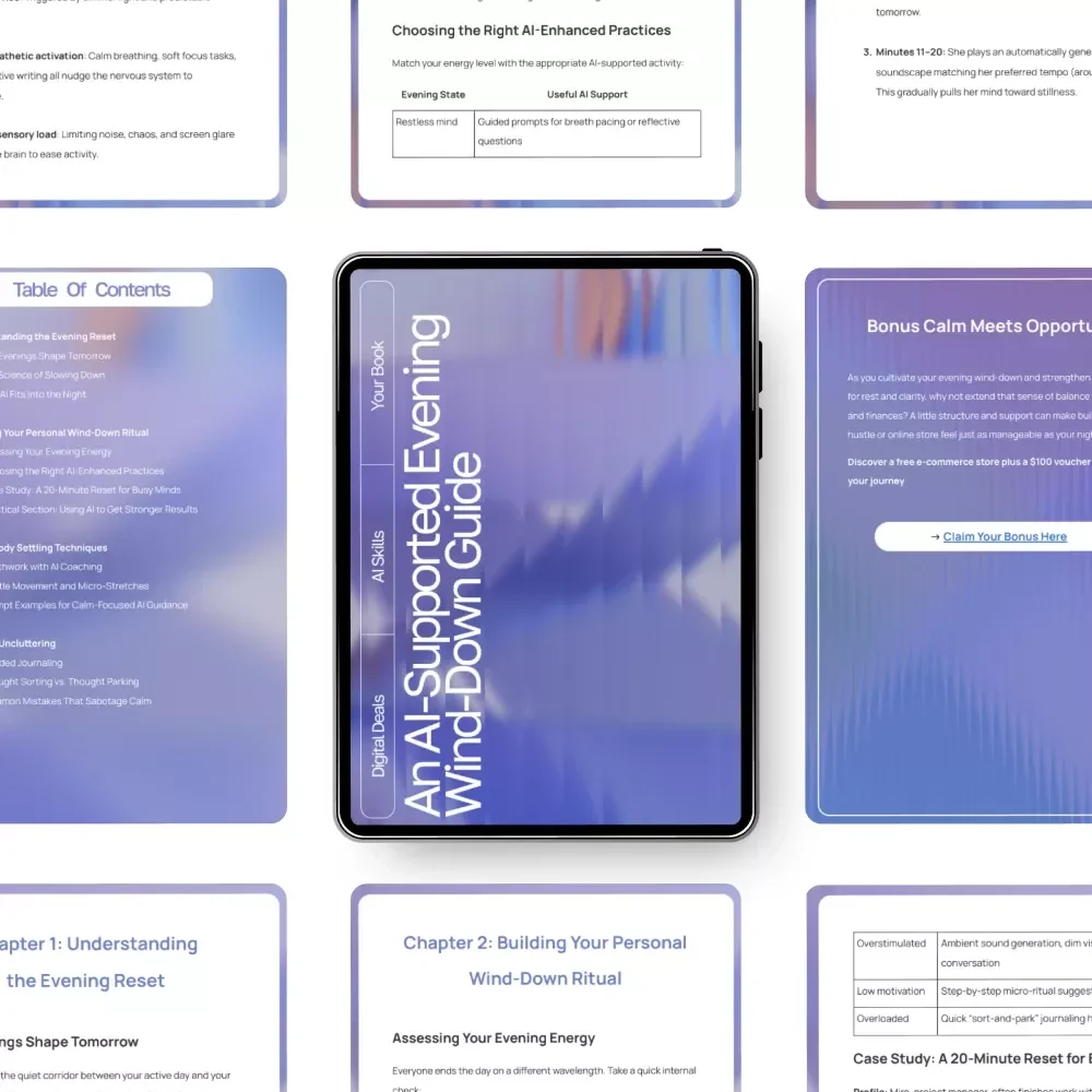 An AI-Supported Evening Wind-Down Guide – Relaxation Rituals eBook for Calm Nights, ai evening wind-down exercises, Digital Mind–Body Reset, Self-Care Routine Builder