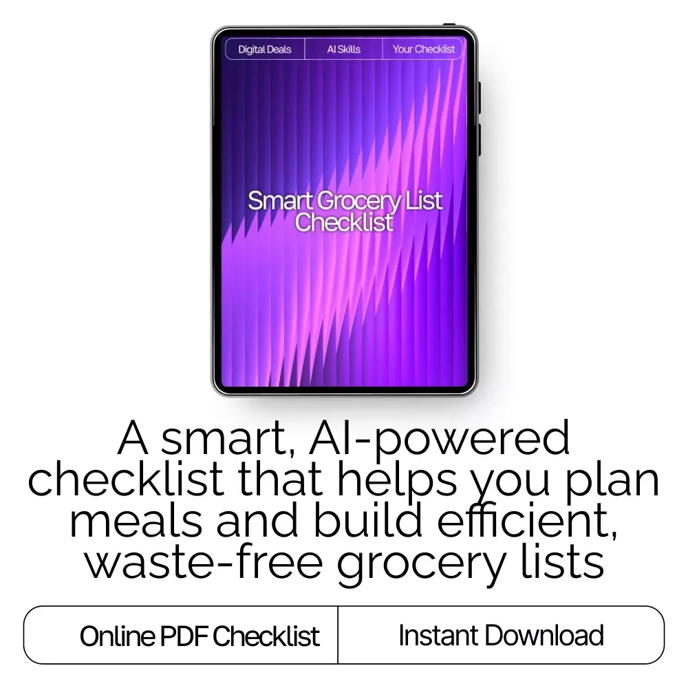 Smart Grocery List Checklist – AI-Enhanced Meal Planning, grocery list suggestions for recipes with ai, Weekly Menu Planner & Digital Shopping Organizer for Easy, Stress-Free Cooking