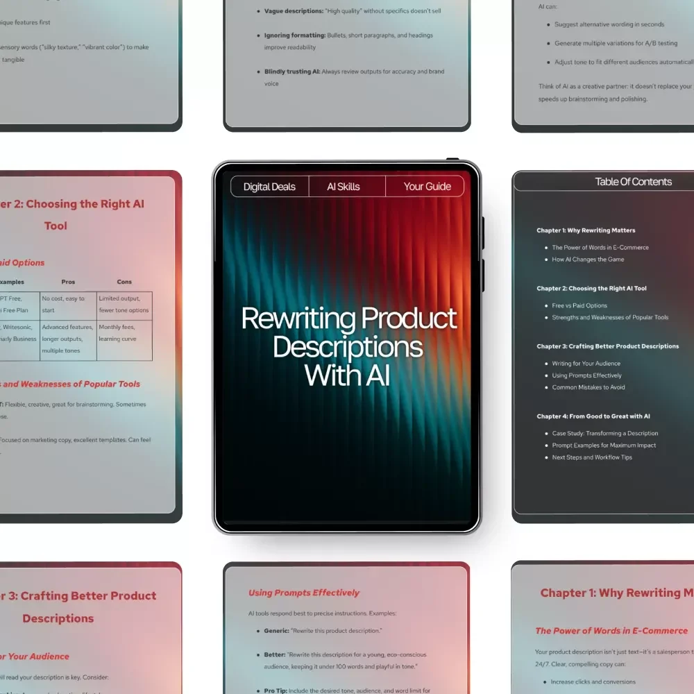 Rewriting Product Descriptions with AI – SEO-Boosting eBook, Copywriting Guide for Etsy Sellers, Product Listing Makeover Workbook, Digital Download for Small Business Owners