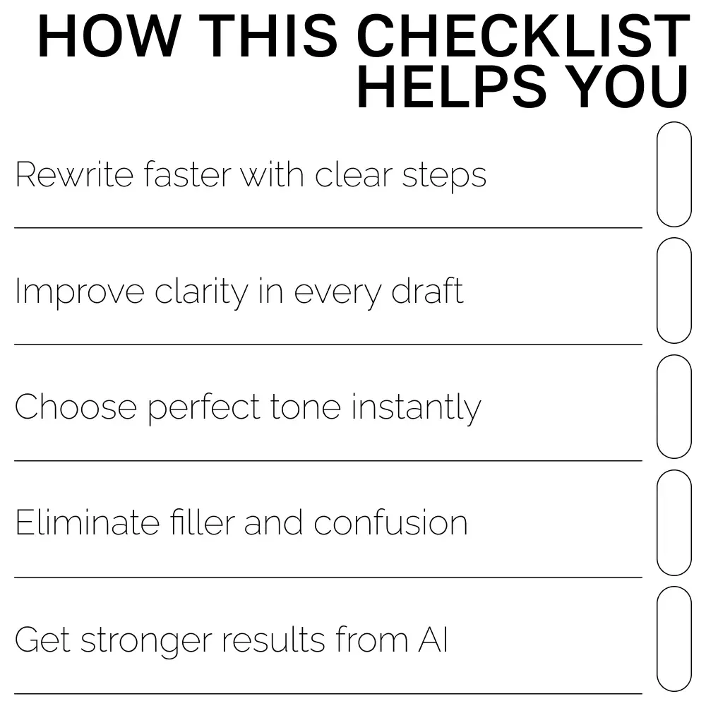 Your AI Text Transformation Checklist | Editable Digital Download for Writers, Marketers & Creators | ai prompts for rewriting text clearly | Instant PDF Checklist