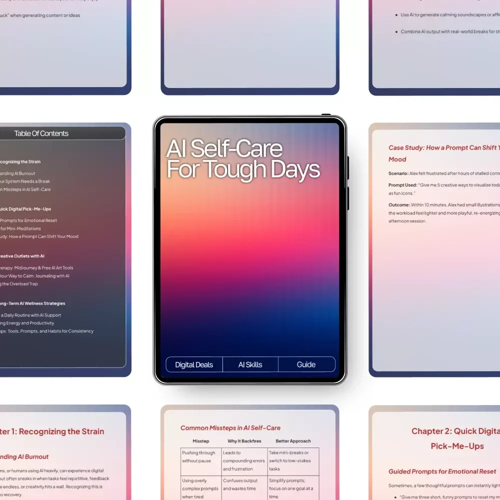 AI Self-Care for Tough Days Guide | Digital Download for Emotional Reset, Wellness Routines & ai self-care ideas for tough days | Mindful Prompting eBook