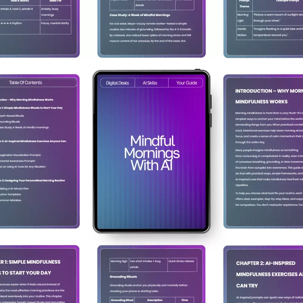 Mindful Mornings with AI | Morning Mindfulness Exercises AI Ideas | Digital Guide to Calm, Clarity, and Focus
