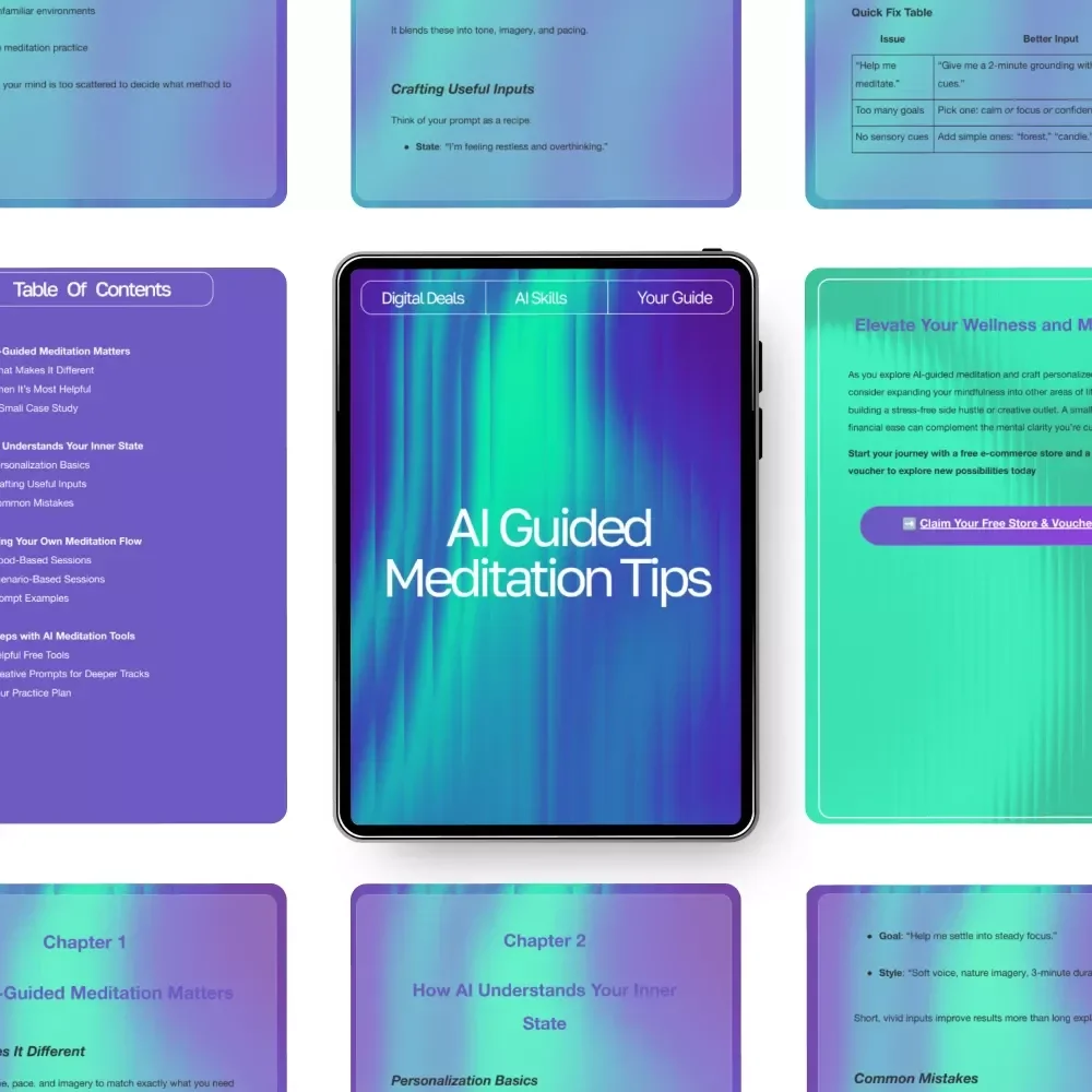 AI Guided Meditation Tips | Digital Guide for Mindful Beginners & Creators | AI-Guided Meditation Suggestions | Personalized Wellness Prompt Book