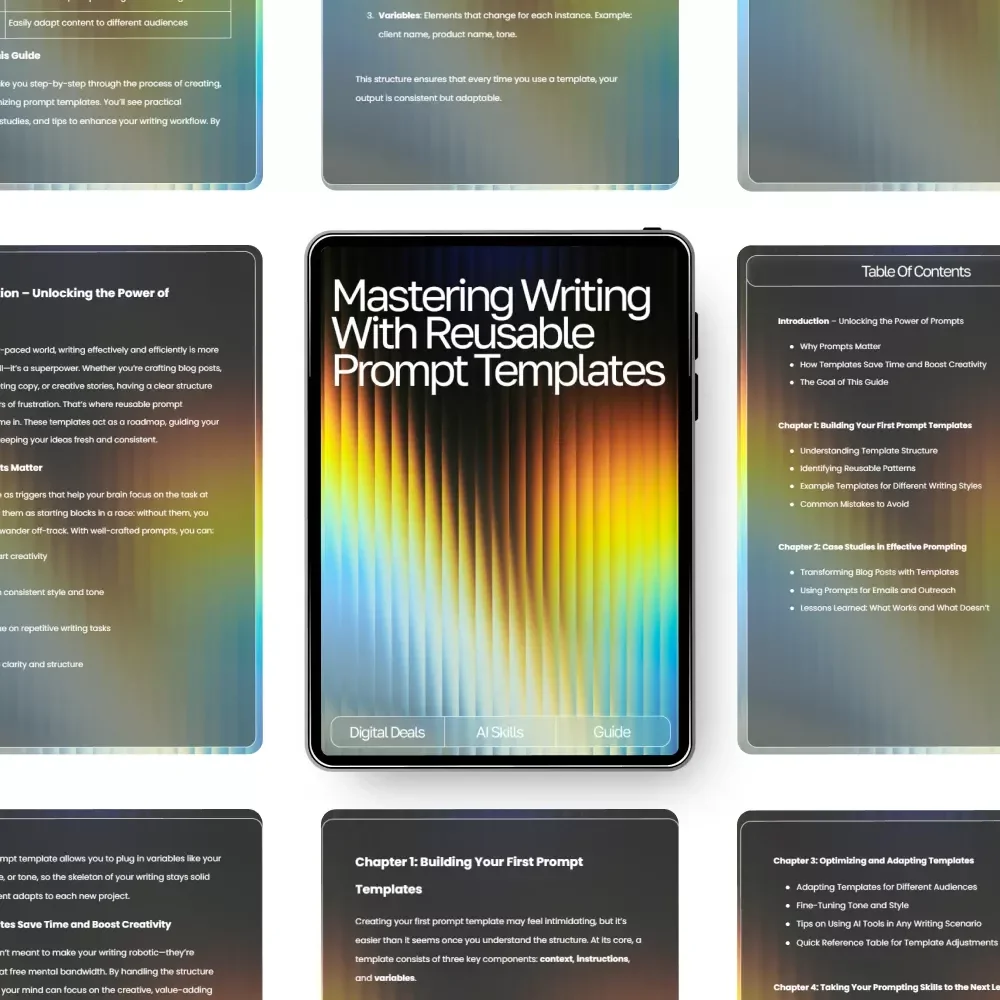 Mastering Writing with Reusable Prompt Templates – AI Writing Guide, Prompt Templates for Writers, eBook for Creativity & Productivity